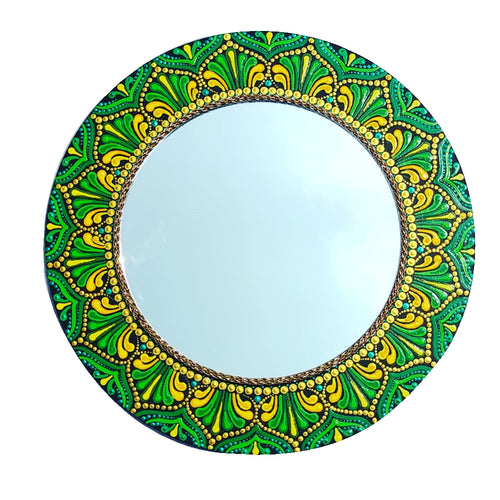 Hand painted Mandala Mirror with stand.