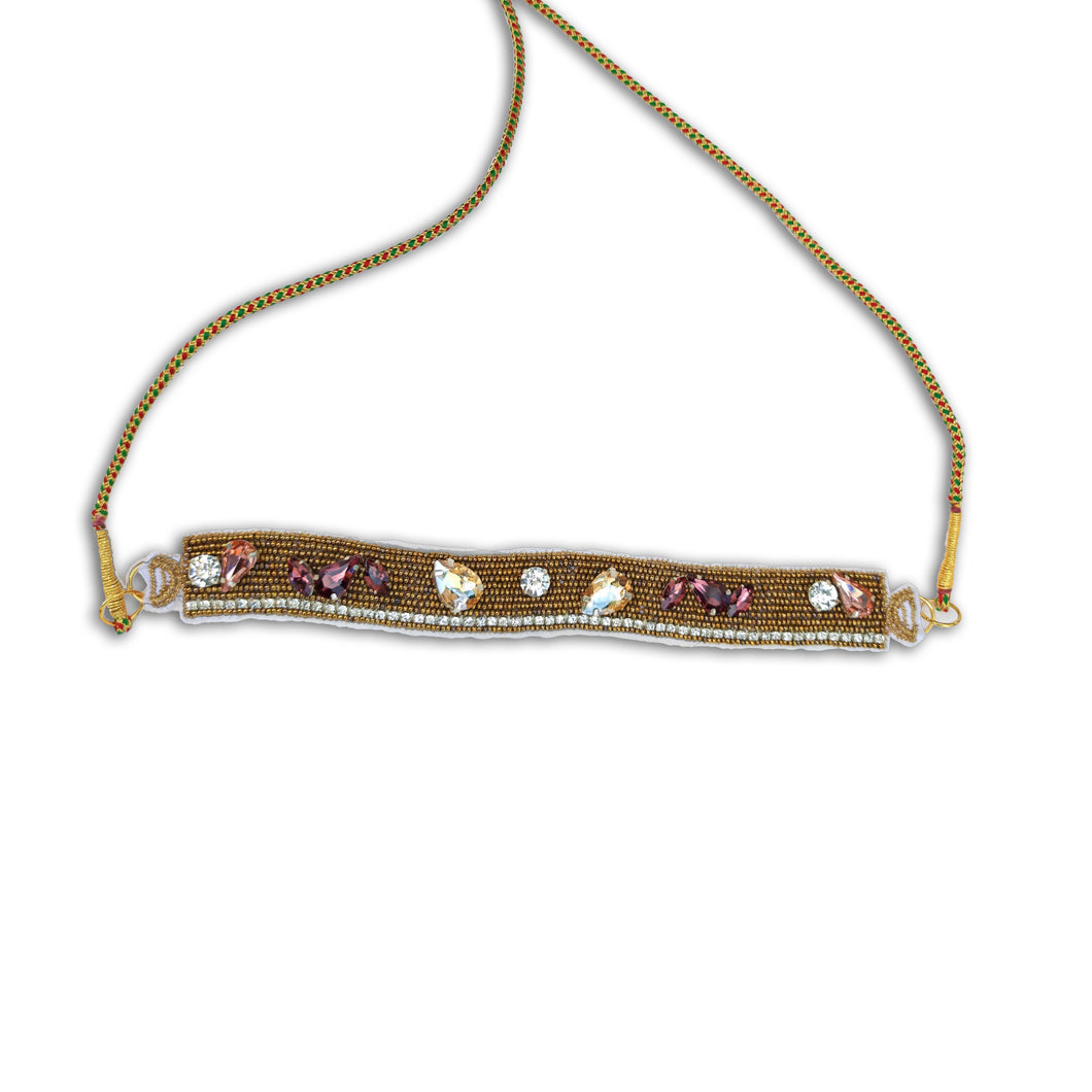 Antique gold beaded hand embroidered Choker Necklace
