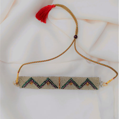 Multicolor chandla stones hand embroidered Choker Necklace