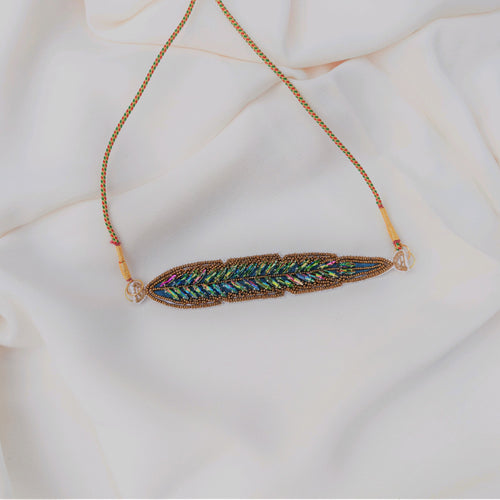 Peacock feather hand embroidered Choker Necklace