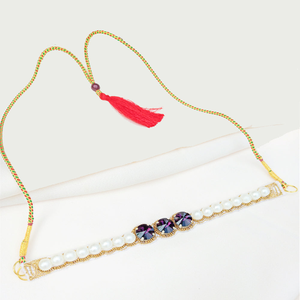 Pearl moti and stones hand embroidered Choker Necklace