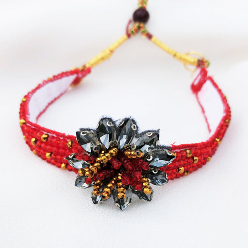 Black and Red flower hand embroidered Choker Necklace
