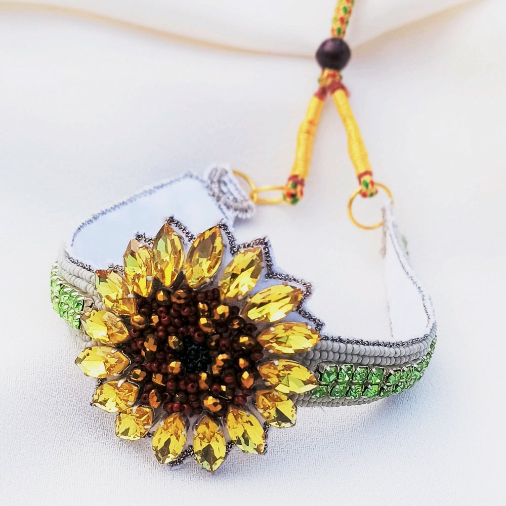 Sunflower style hand embroidered Choker Necklace