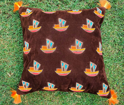 Boat Brown - Gotta Patti And Zardozi Cushion Cover