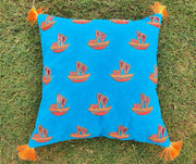 Boat Blue - Gotta Patti And Zardozi Cushion Cover