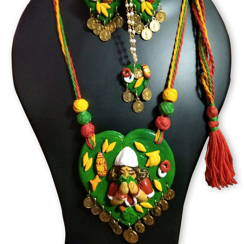Ma Durga Motif Clay Pendant Handmade Jewelry