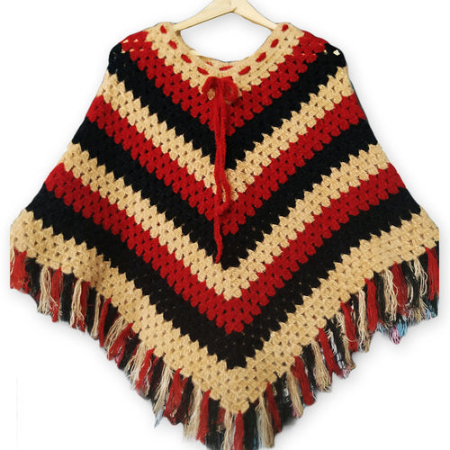 Red and Brown Crochet Poncho
