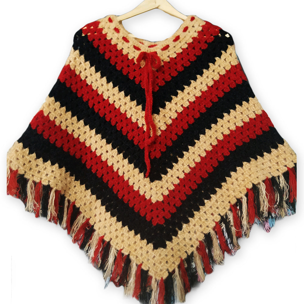 Red and Brown Crochet Poncho