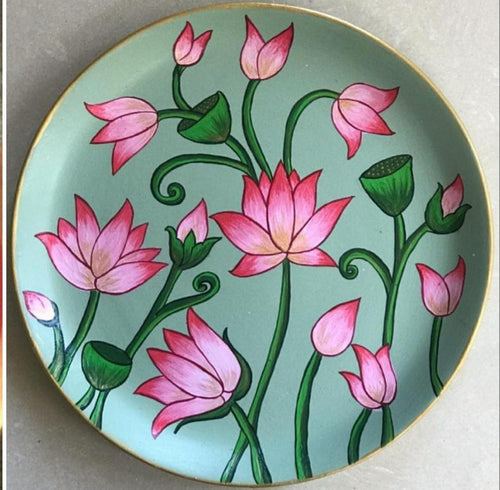 Pichwai Lotus And Cow Terracotta Wall Plate.