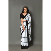 Black & White Checks Mul-Cotton Saree Saree AmitJaipur 
