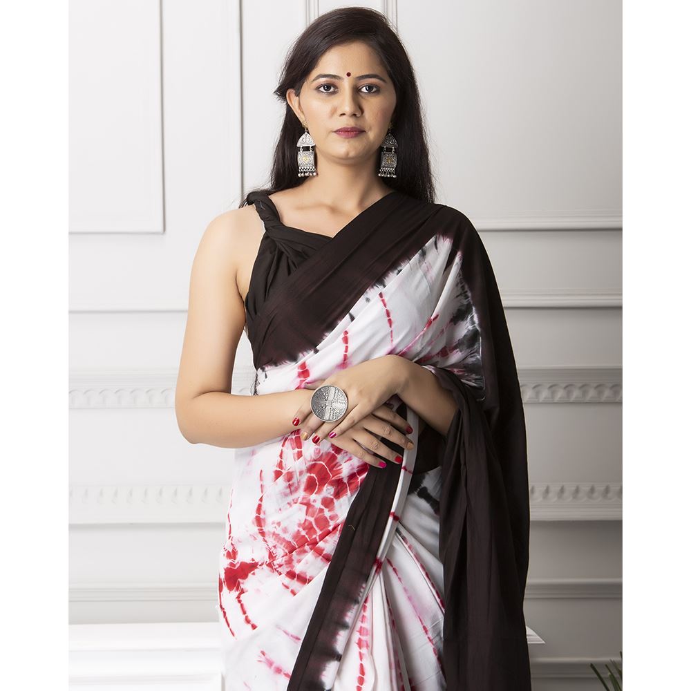Black & White Shibori Print Mul-Cotton Saree Saree AmitJaipur 