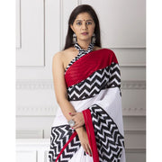 Black & White Stripes Mul-Cotton Saree Saree AmitJaipur 