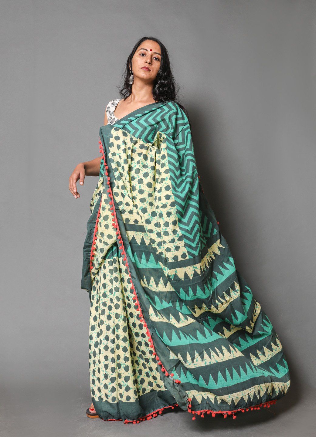 Joypur Fashions Mul Cotton Pom-Pom Lace Saree with Blouse Piece Saree AmitJaipur 