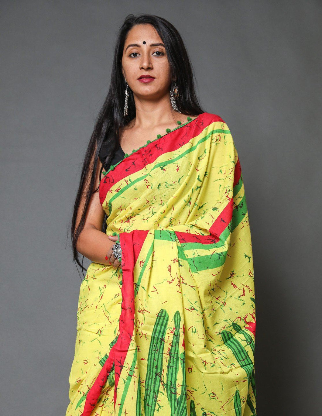 Joypur Fashions Mul Cotton Pom-Pom Lace Yellow Saree with Blouse Piece Saree AmitJaipur 