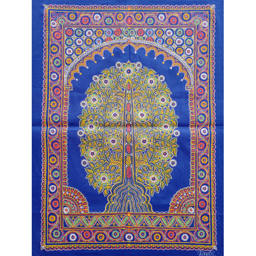 Hand-Painted Traditional Rogan Art Wall Painting - Castor Oil on Cotton Canvas