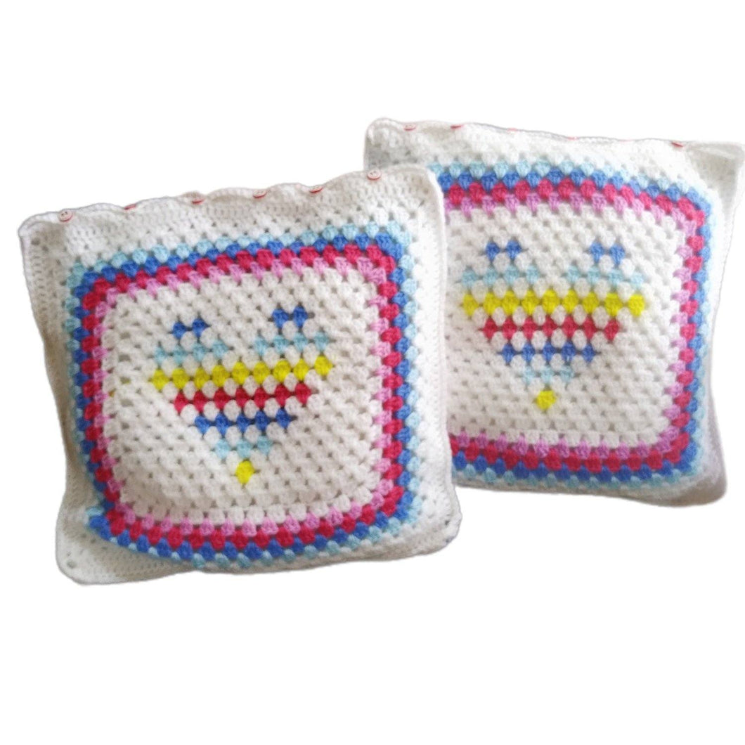 White Color Crochet Cushion with hearts Cushion Cover Nivedita 