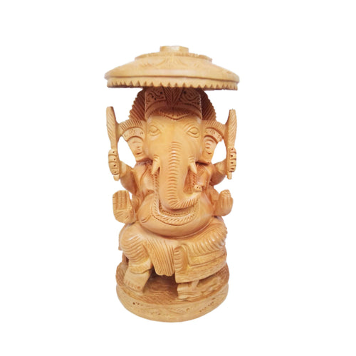 Wooden Carved Ganesh with Umbrella Statue 8
