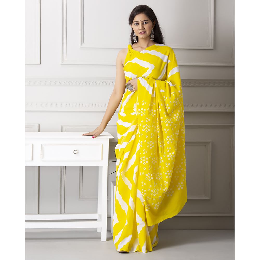 Yellow Stripes Mul-Cotton Saree Saree AmitJaipur 
